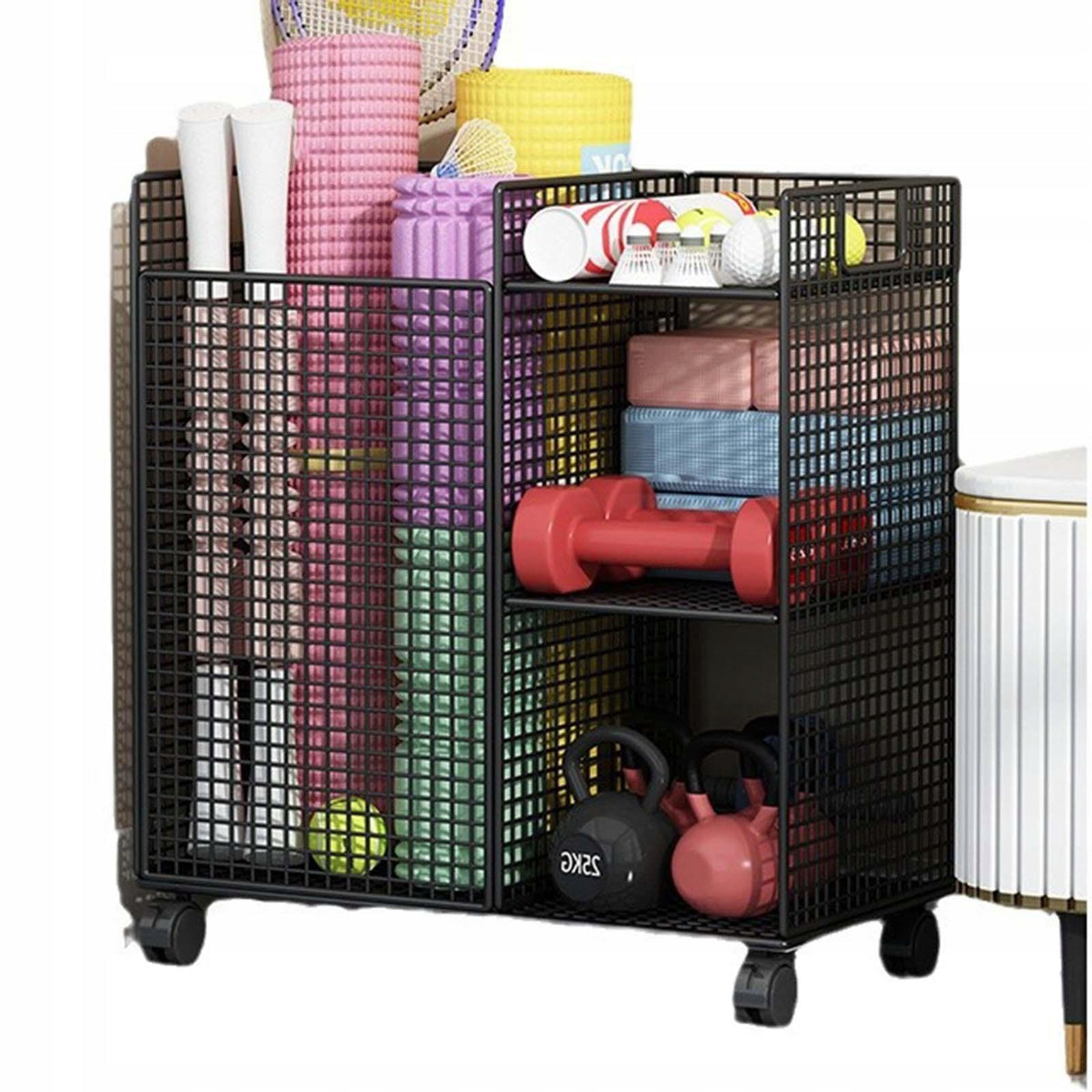 Home Gym Storage Organizer Rack Portable Iron Stand with Universal Black