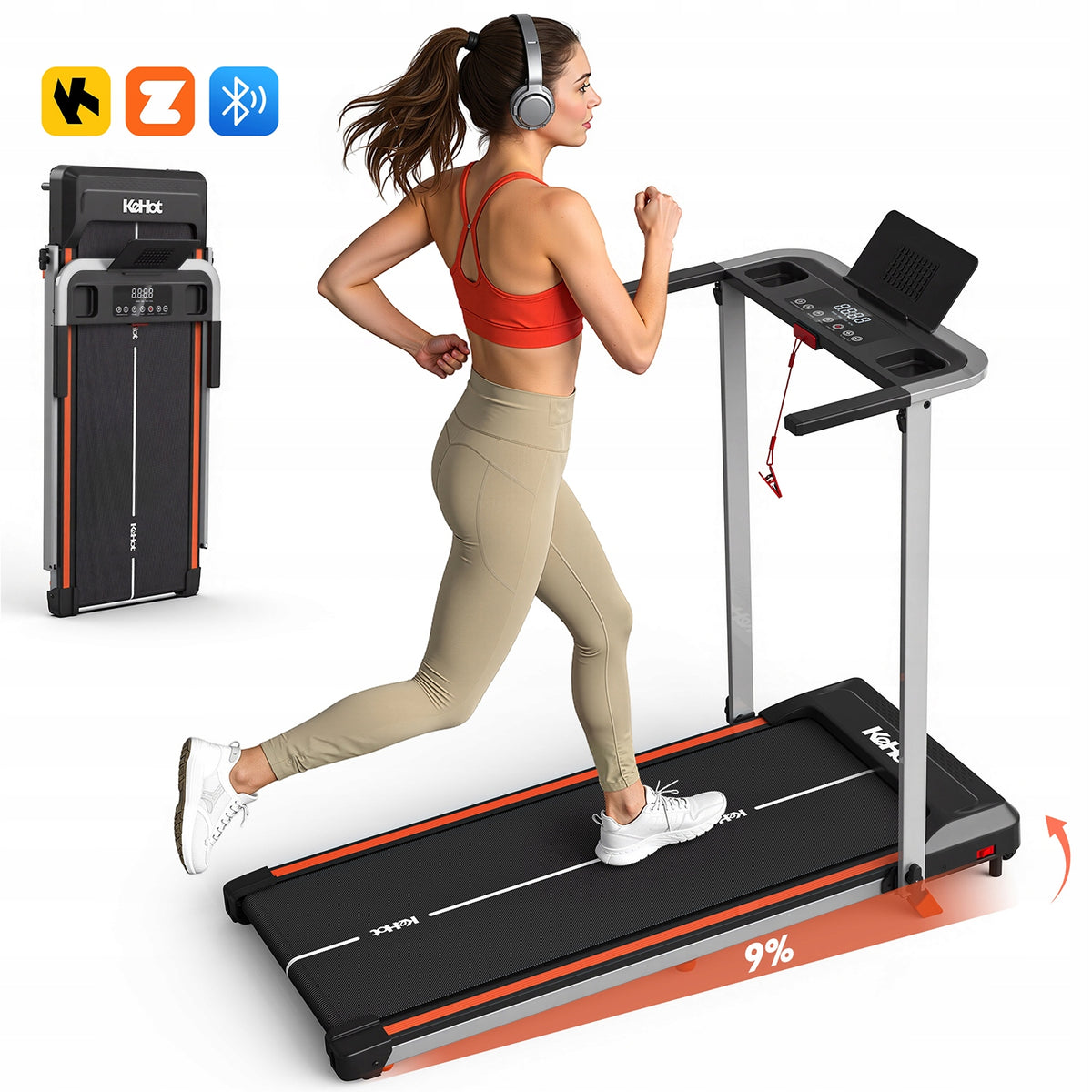 Home Treadmill with APP, 1–12 KM/H Speed, LED Display, 12 Programs