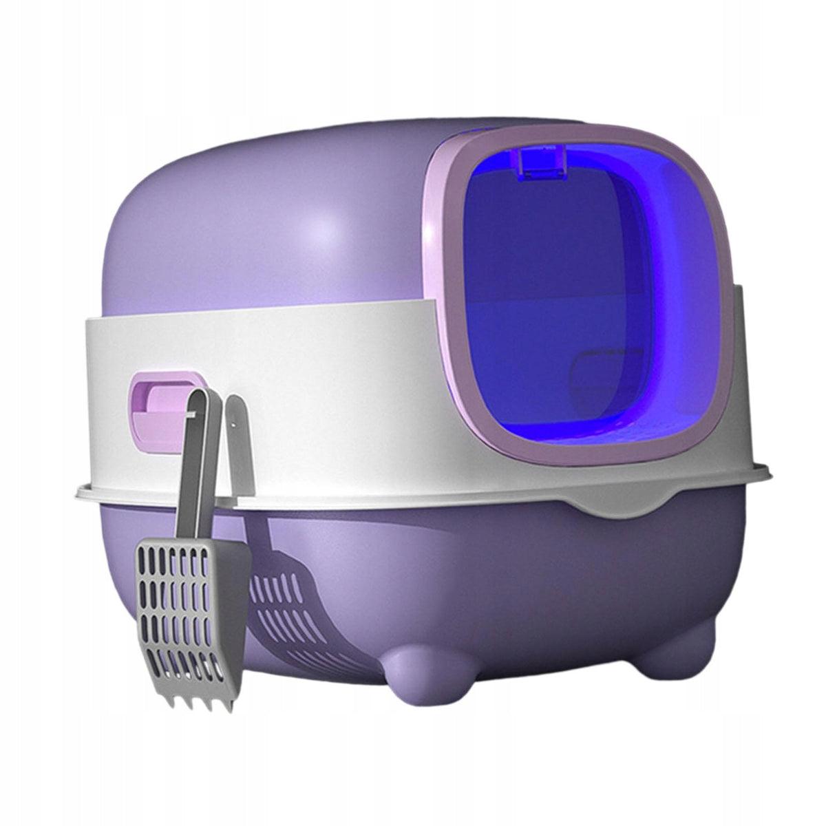 Hooded Cat Litter Box with Front Door Reusable Large Enclosed Cat Violet