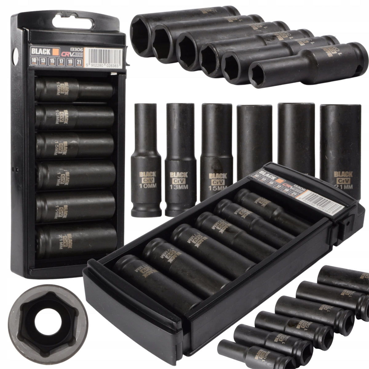 IMPACT SOCKETS SET OF IMPACT SOCKETS 1/2 10-21 BLACK
