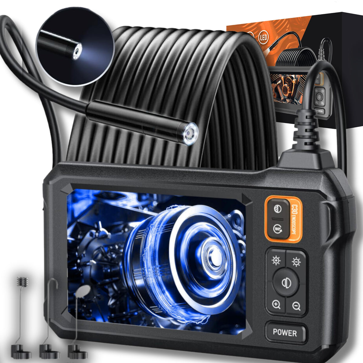 INSPECTION CAMERA ENDOSCOPE 5M FULL HD 4.3" LED CMOS 1080p WORKSHOP 8mm