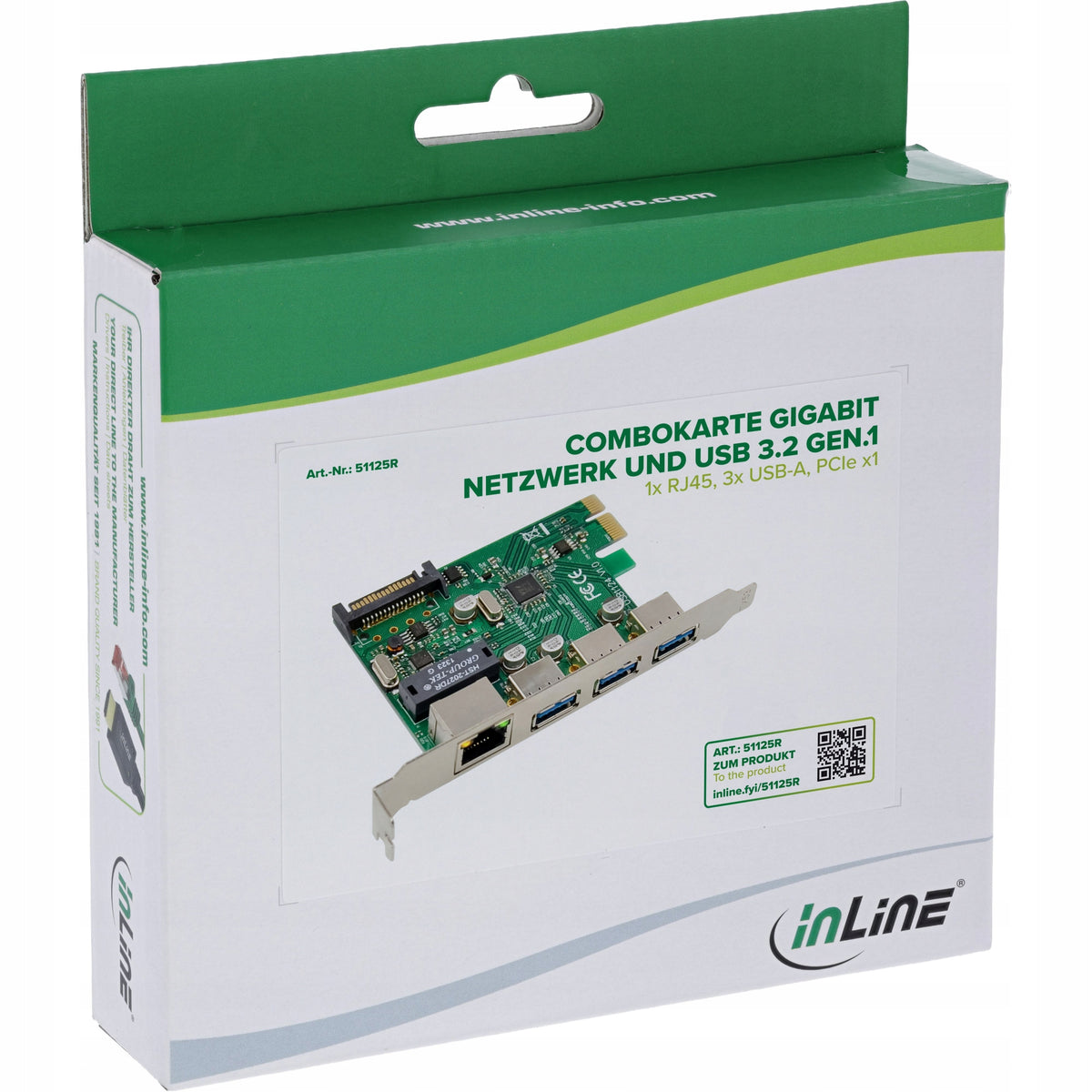 InLine Combokarte Gigabit network and USB 3.2 Gen.1 - 1x RJ45 - 3x USB-A