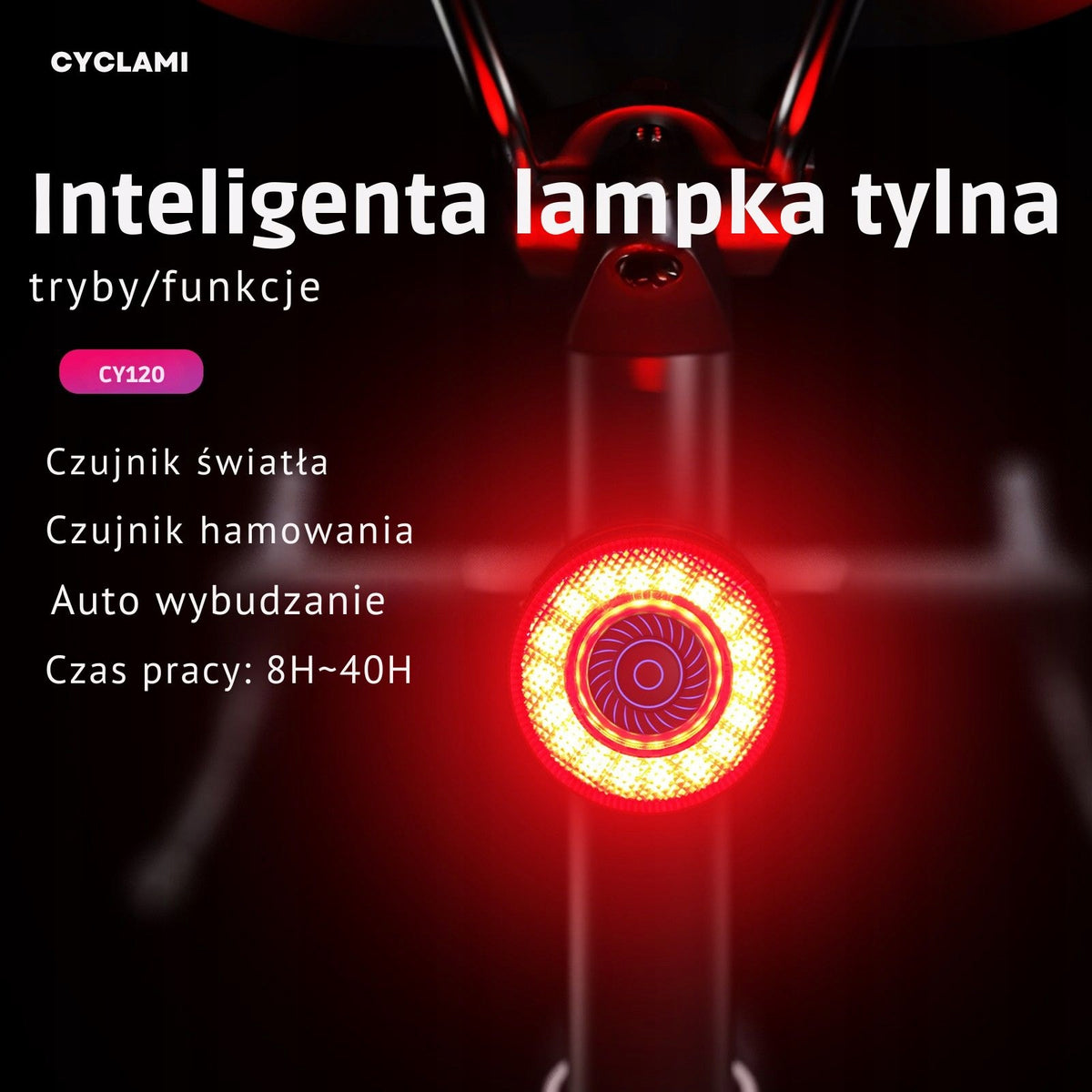 Intelligent lightweight rear light with brake, light and vibration sensor.