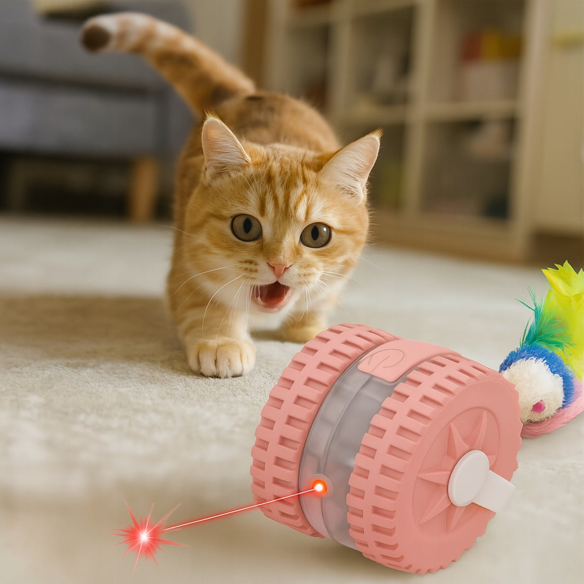 Interactive Cat Toy with Plush Mouse Feathers Laser String Packaging status original