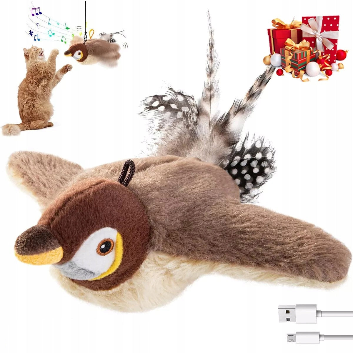 Interactive Simulation Flying Electric Sparrow Shaking Bird Cat Toy
