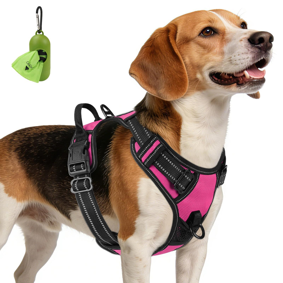 Joytale Hot Pink M Harness 2 Clips Adjustable Soft Padded Reflective
