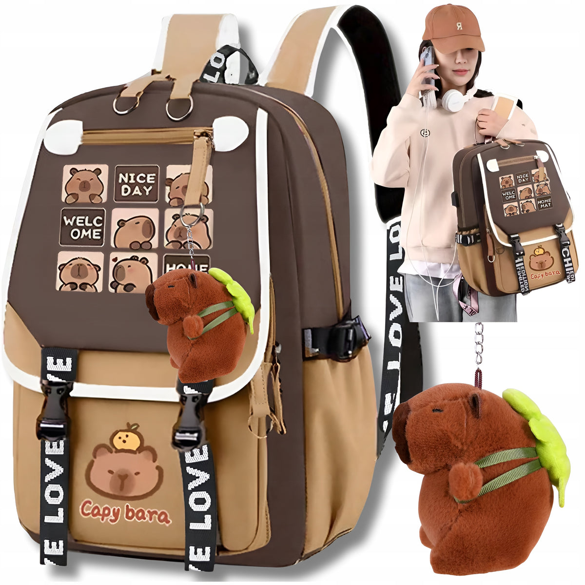KAPIBARA SCHOOL BACKPACK SATCHEL PLUSH TOY FOR K2 CAPIBARA SCHOOL FOR CHILDREN