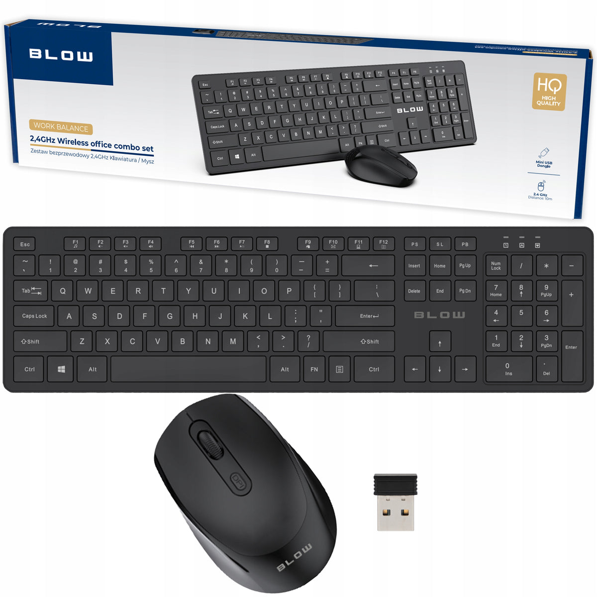 KEYBOARD MOUSE SET WIRELESS ERGONOMIC BLACK USB FOR LAPTOP PC