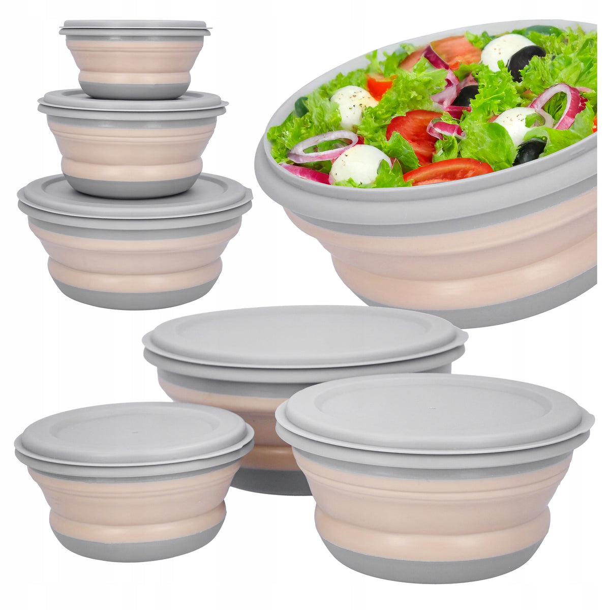 KITCHEN BOWLS Folding Silicone Containers with Lid 3 Pcs Set