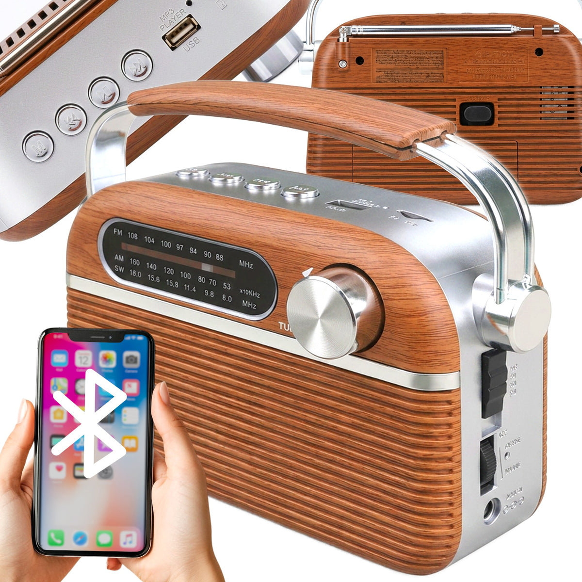 KITCHEN RADIO FM AM SW RETRO BLUETOOTH WIRELESS BATTERY Packaging status original