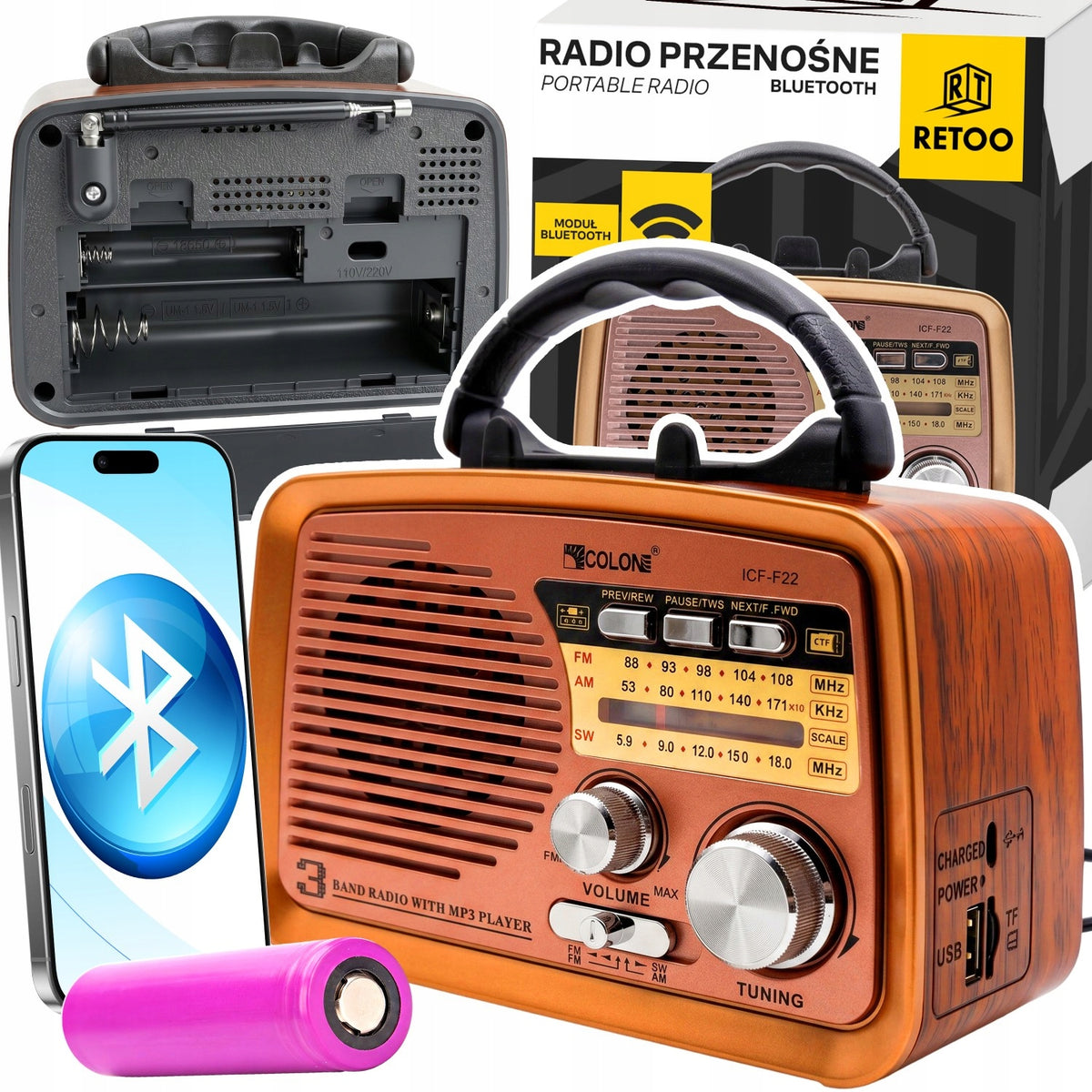 KITCHEN RADIO PORTABLE BLUETOOTH FM AM BATTERY BUILT USB ANTENNA