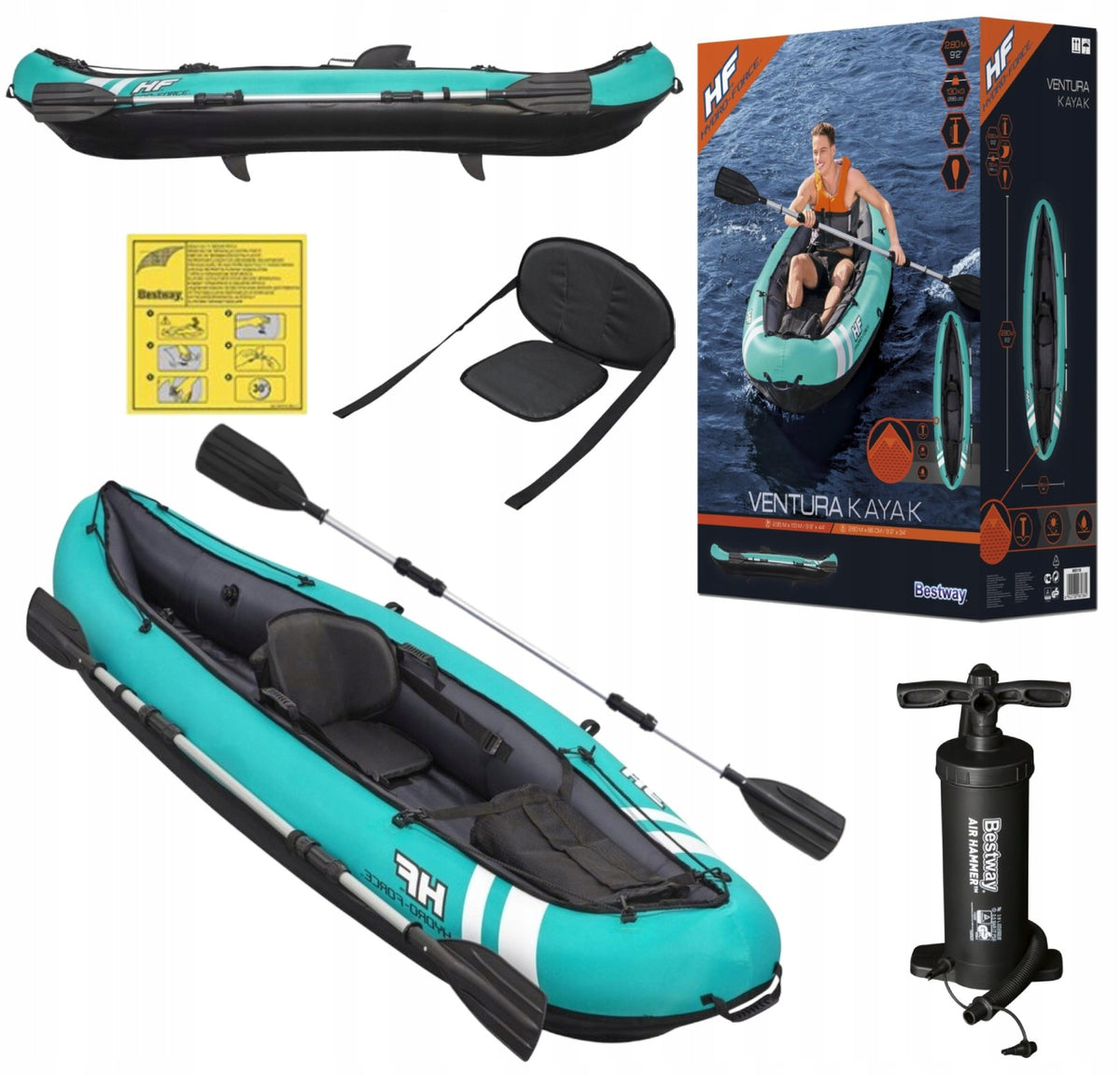 Kayak Inflatable Set Pump Paddle 280x86cm
