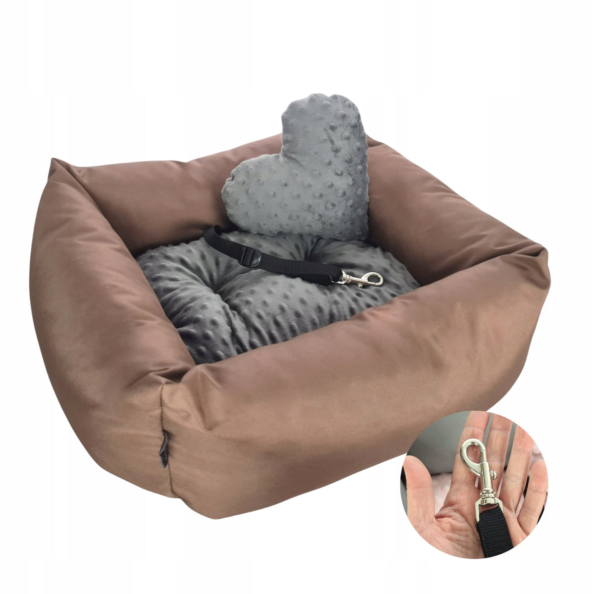 KryKas Dog Car Seat -Silver Line PLUS Minky -brown&graphite
