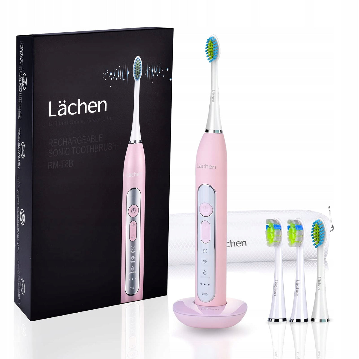 LÄCHEN Electric Sonic Toothbrush 4 Tips Timer 3 Modes Pink