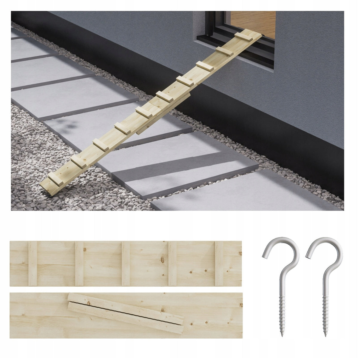 LADDER WOODEN CAT STAIRCASE 2M + HOOKS