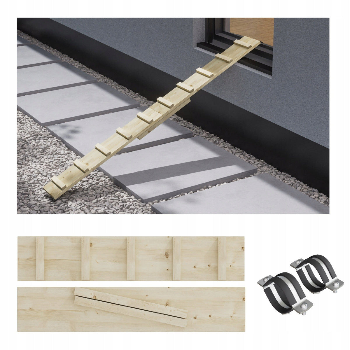 LADDER WOODEN CAT STAIRCASE 6M + CLAMP