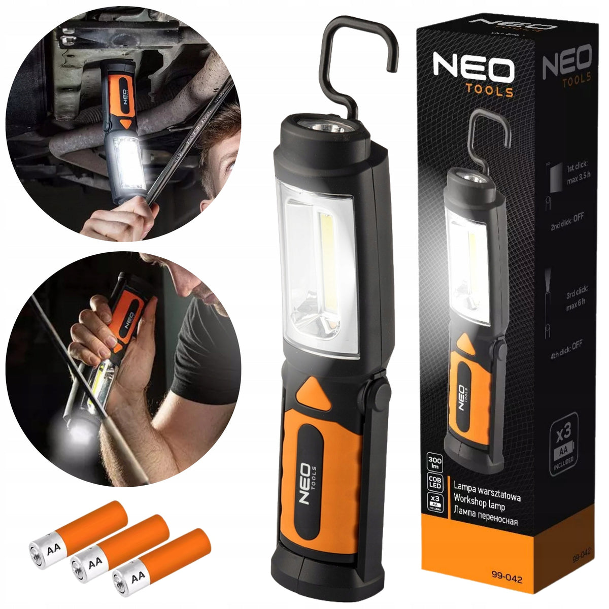 LAMP WORKSHOP FLASHLIGHT 2IN1 LED COB 300LM 3W MAGNET HOOK STRONG + BATTERIES