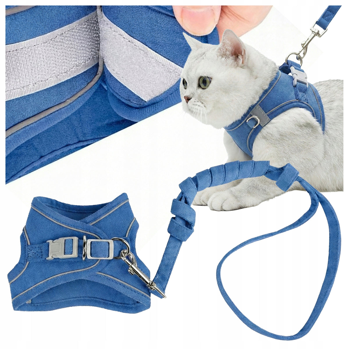 LANYARD HARNESS for Cat Pressure-Free Reflective Suede Walk Strong L
