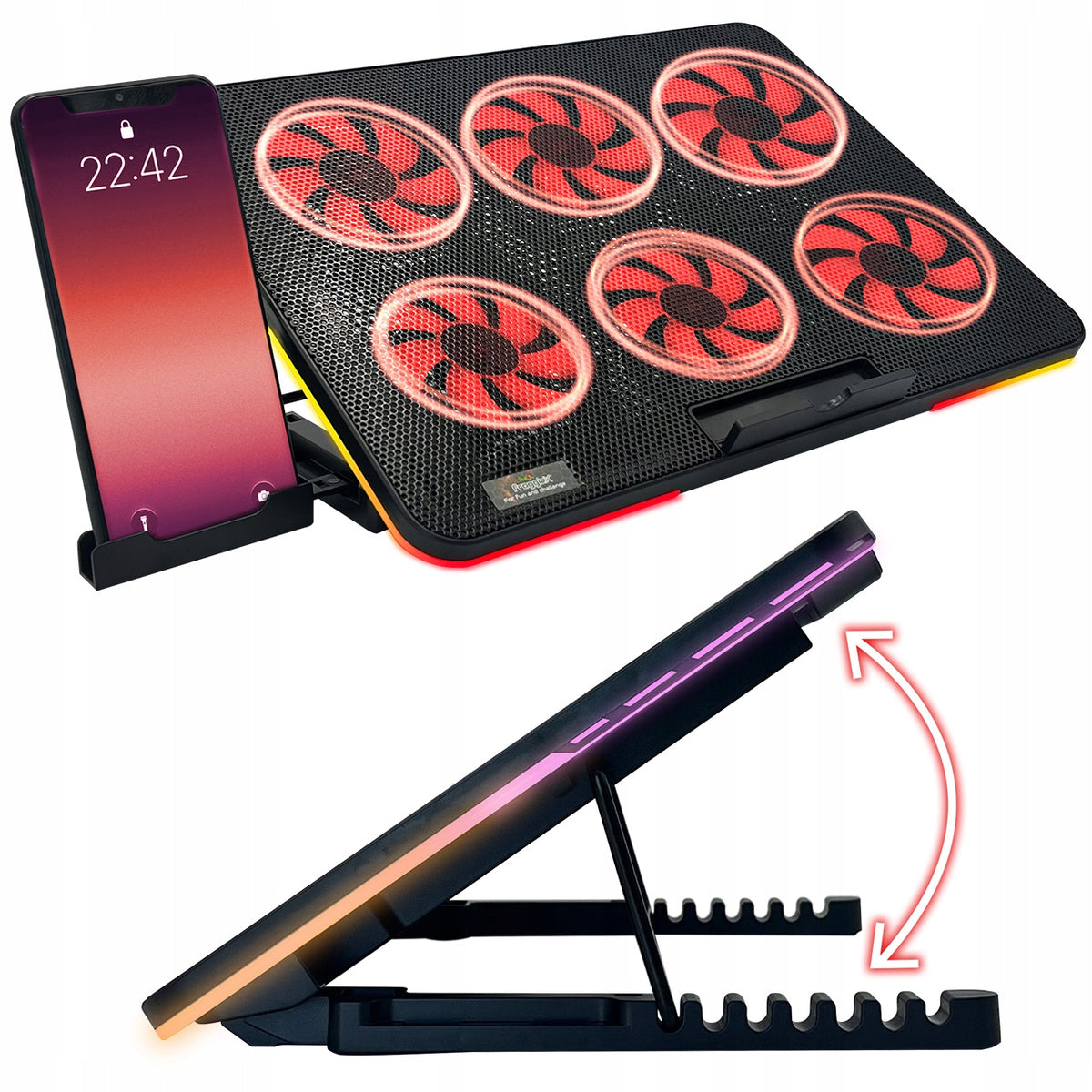 LAPTOP COOLING STAND 12-15,6" LED RGB SPACE FOR PHONE STRONG