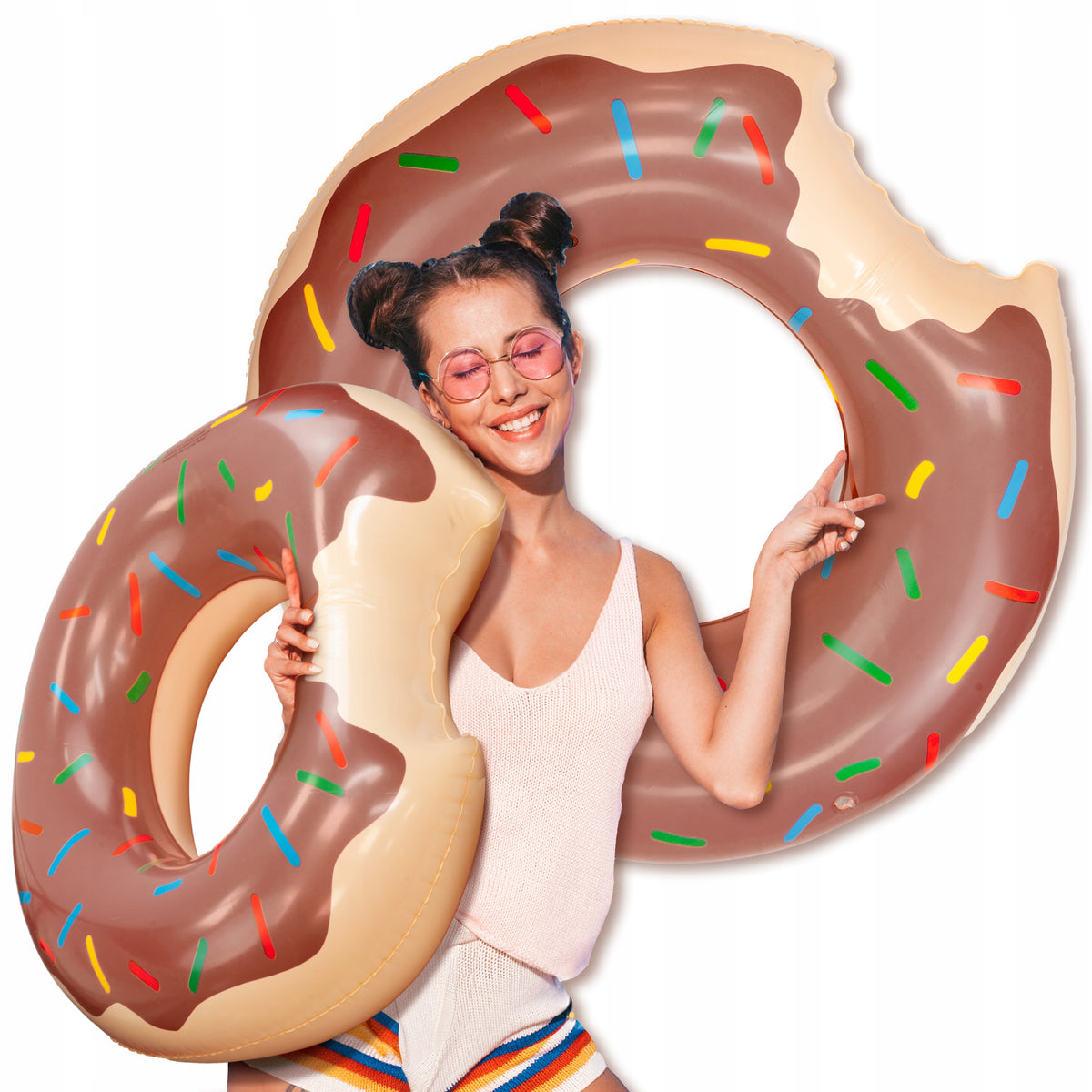 LARGE DONUT INFLATABLE SWIMMING WHEEL COLORFUL MATTRESS OVER THE RIVER WATER