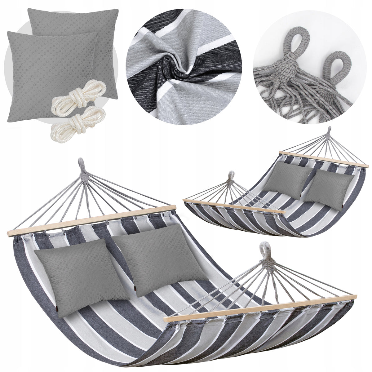 LARGE DOUBLE HAMMOCK GARDEN STRONG XXL HEADBAND 120 CM WITH PILLOWS + ROPES