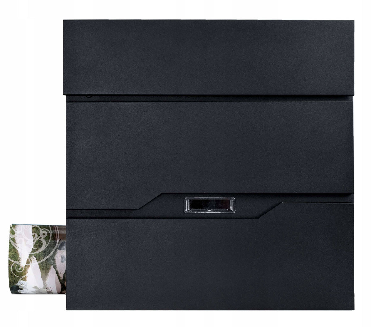 LARGE MAILBOX FOR LETTERS, MAIL, NEWSPAPERS WITH A NEWSPAPER, BLACK STEEL