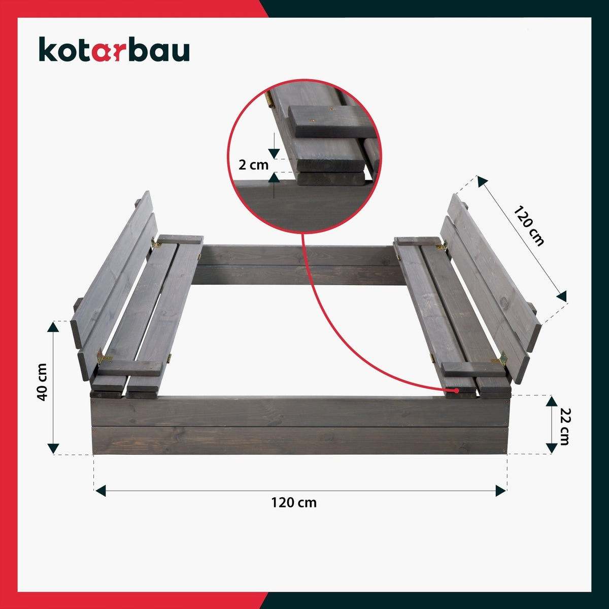 LARGE SANDBOX CLOSED 120 CM FOR CHILDREN WITH BENCHES GREY IMPREGNATED Manufacturer code R276
