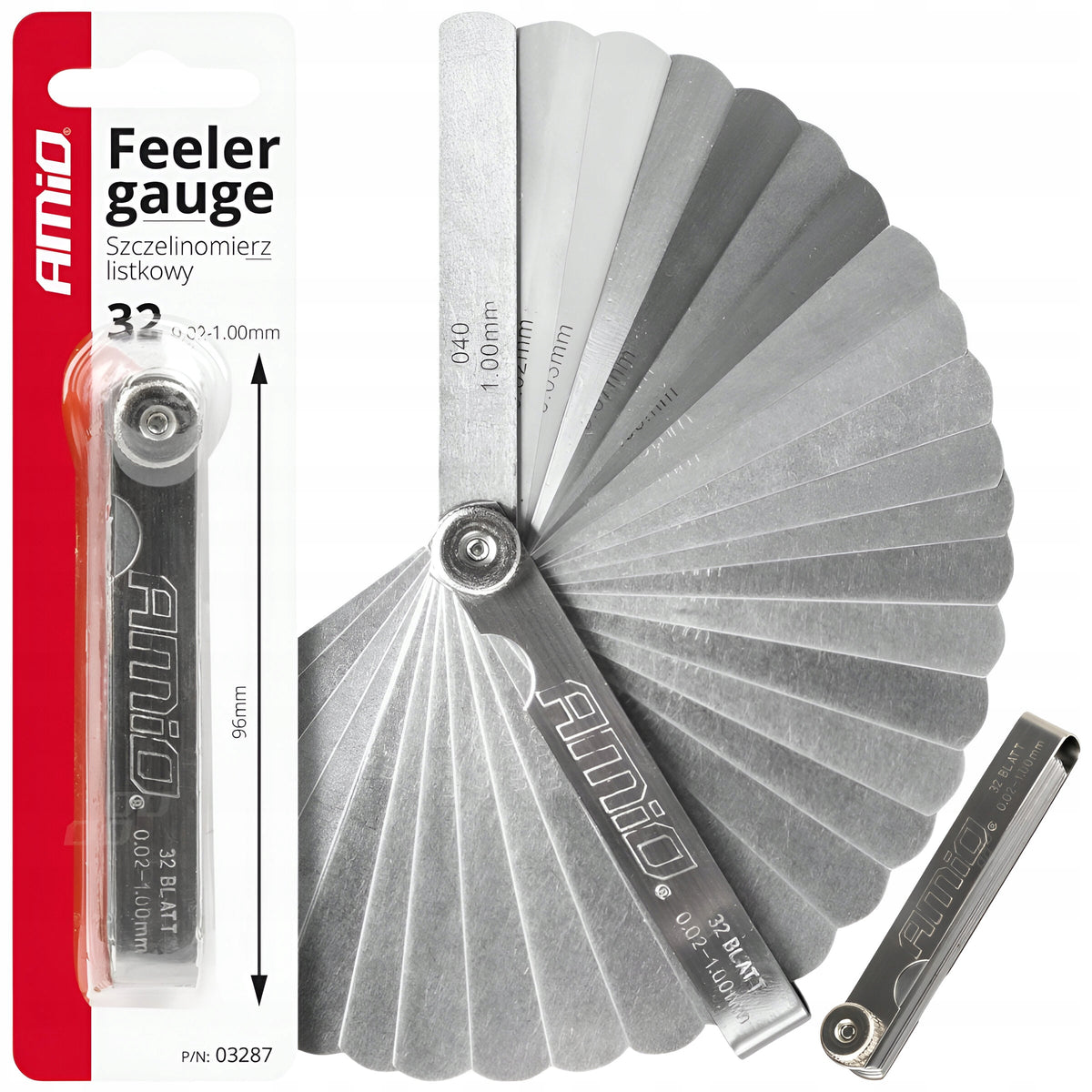 LEAF SLOTTER PLATE GAUGE 0,02-1 MM 32 LEAVES 96 MM AMIO