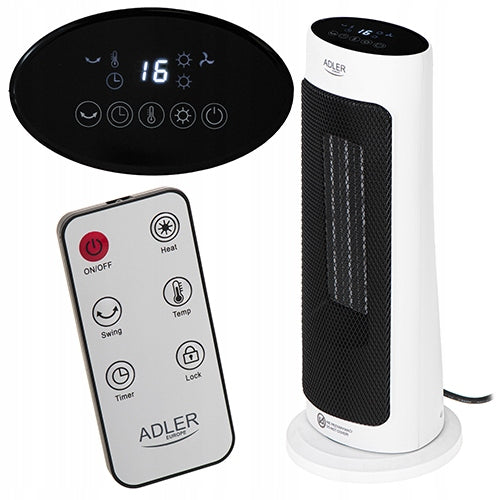 LED CERAMIC FAN WITH REMOTE CONTROL OSCILLATION TIMER 200W 7738 ADLER