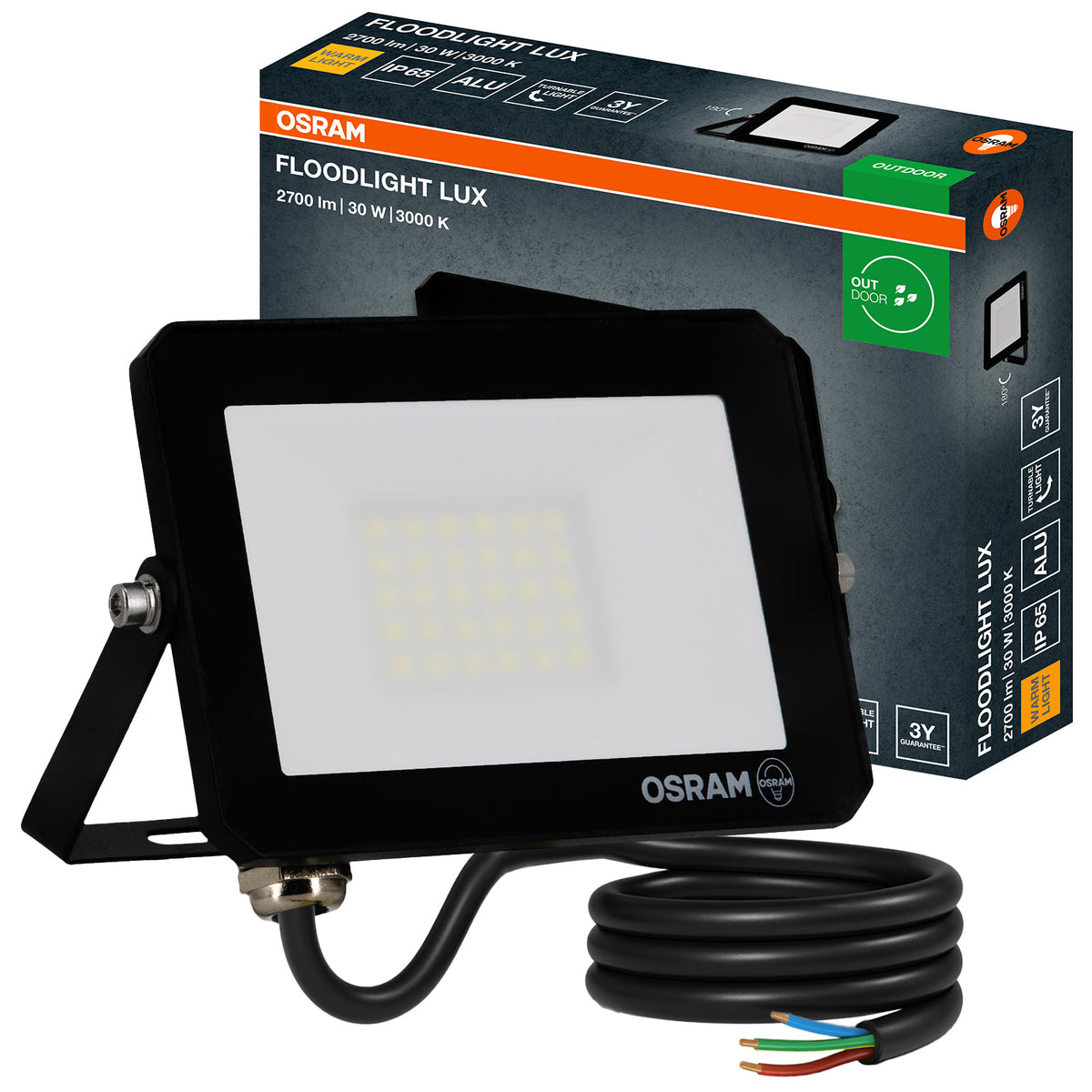 LED Floodlight Halogen Outdoor Headlight 30W 3000K 2700lm IP65 OSRAM