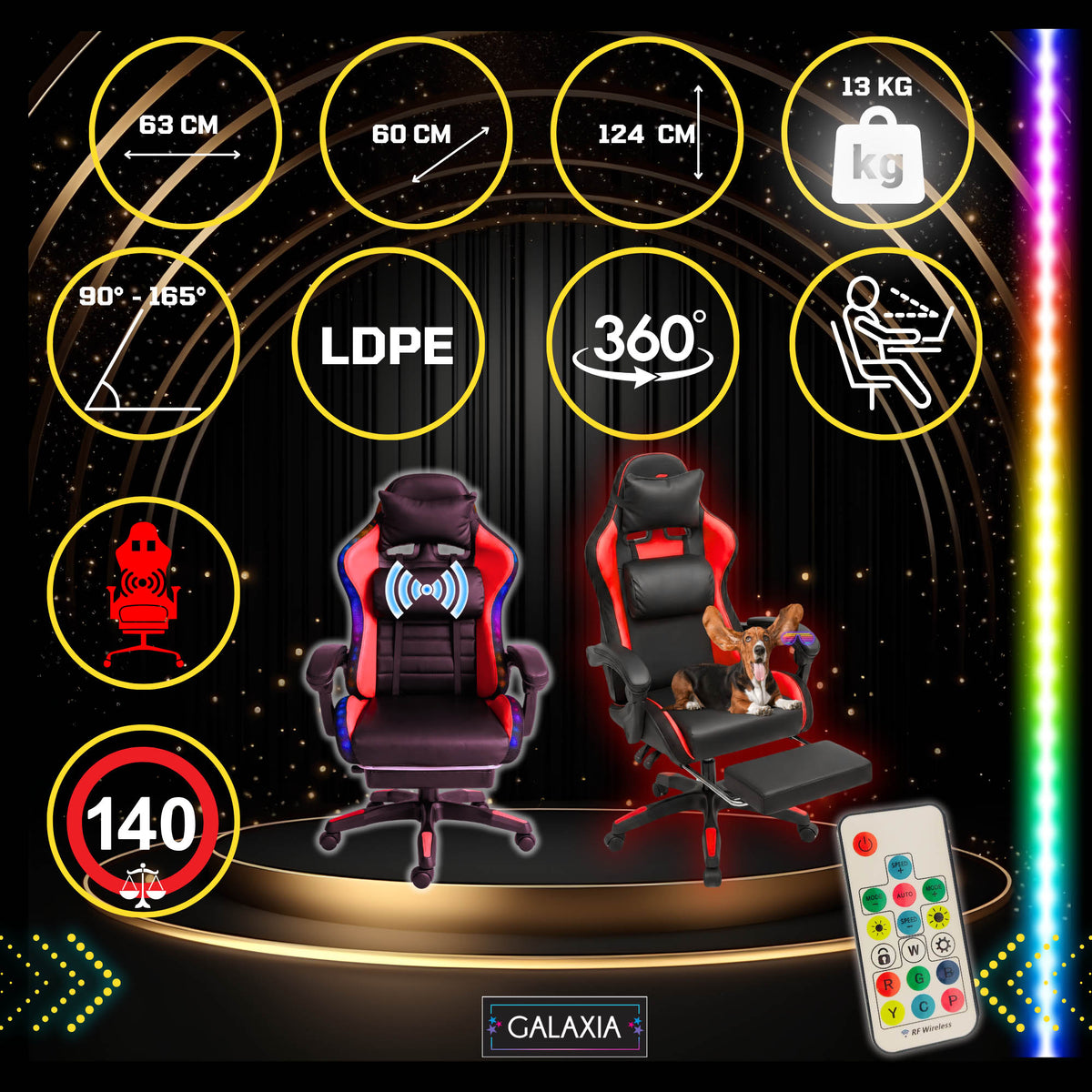LED GAMING CHAIR WITH OFFICE MASSAGE Rotating Bucket Chair For Player Packaging status original