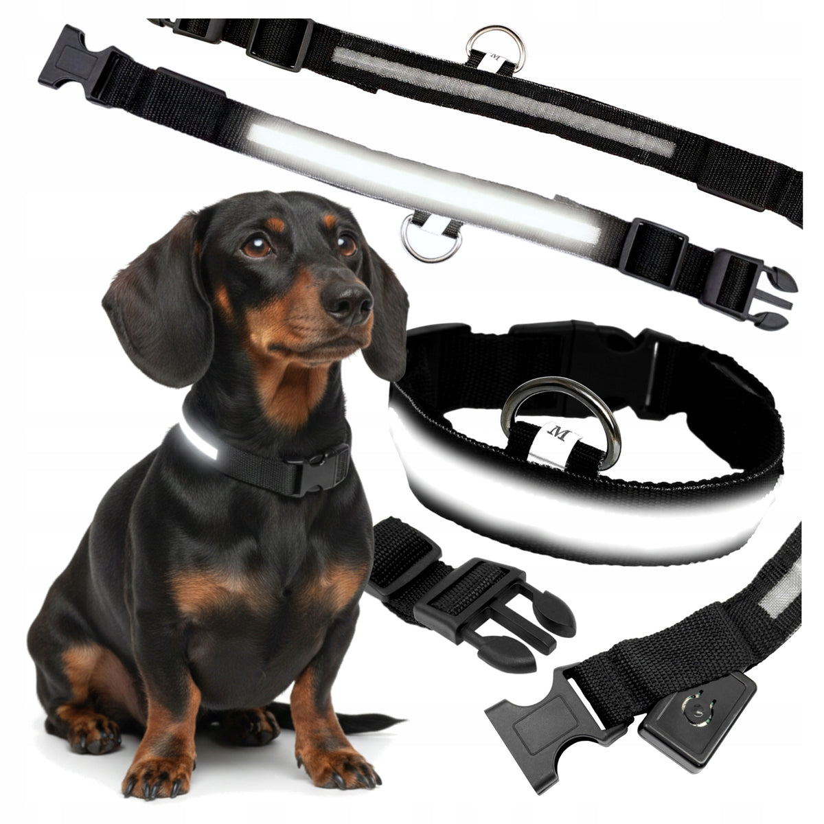 LED Glowing Collar For Cat Dog Adjustable 34 to 42cm Reflective Black