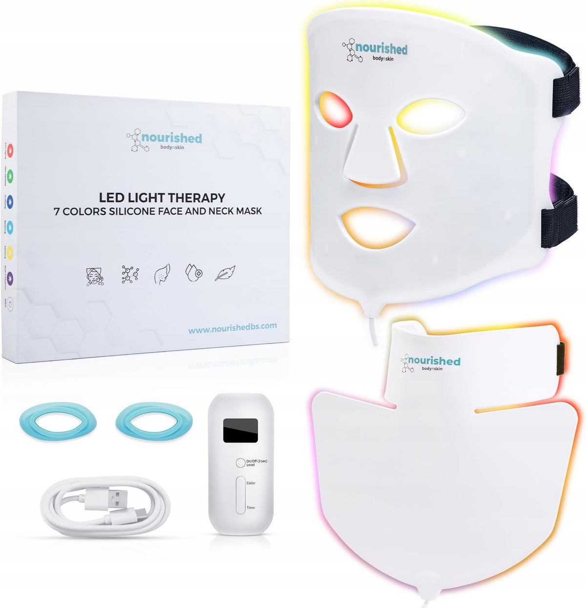 LED MASK FOR FACE AND NECK 7COLORS NOURISHING SKIN WRINKLES SET PRO