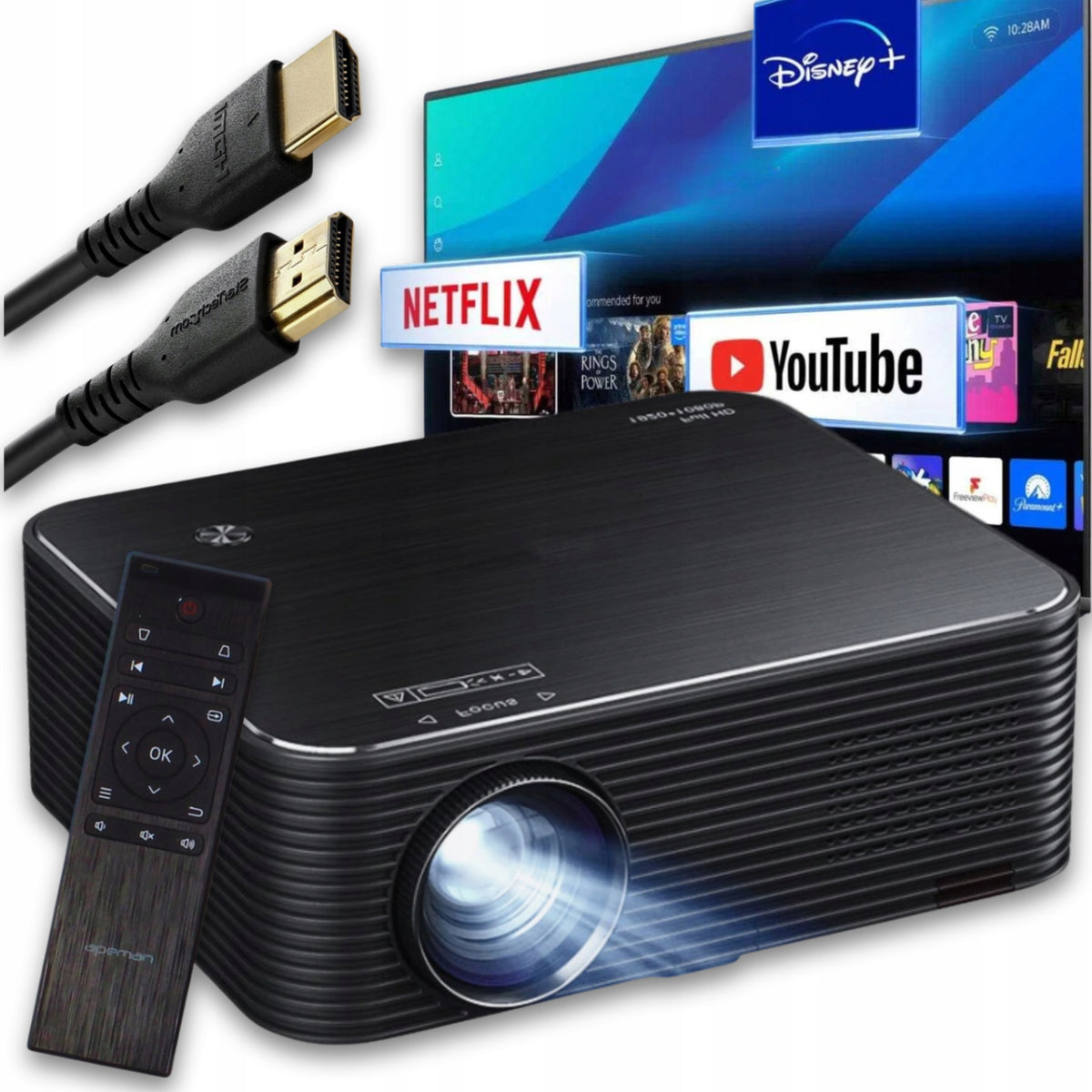 LED Projector Apeman Full HD 1080P 300" inch HDMI Support 4K Remote Control
