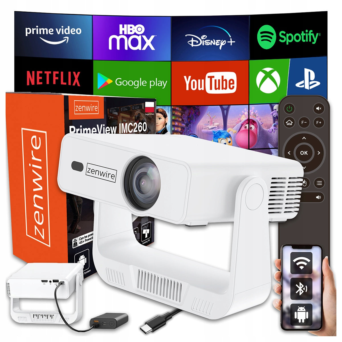 LED Projector Zenwire Projector Beamer USB-C WiFi 4K PrimeView IMC260 white