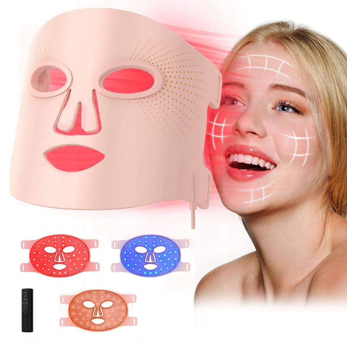 LED face mask, light therapy 3 colors comfortable silicone material