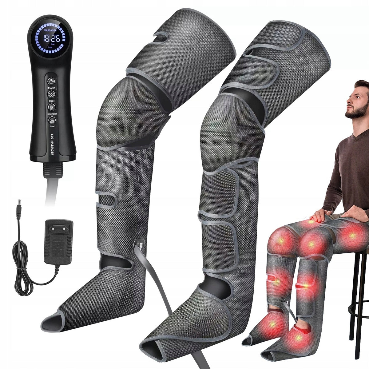 LEG MASSAGER WITH AIR COMPRESSION DOUBLE FOR CALF FEET THIGHS 3 PROGRAMS