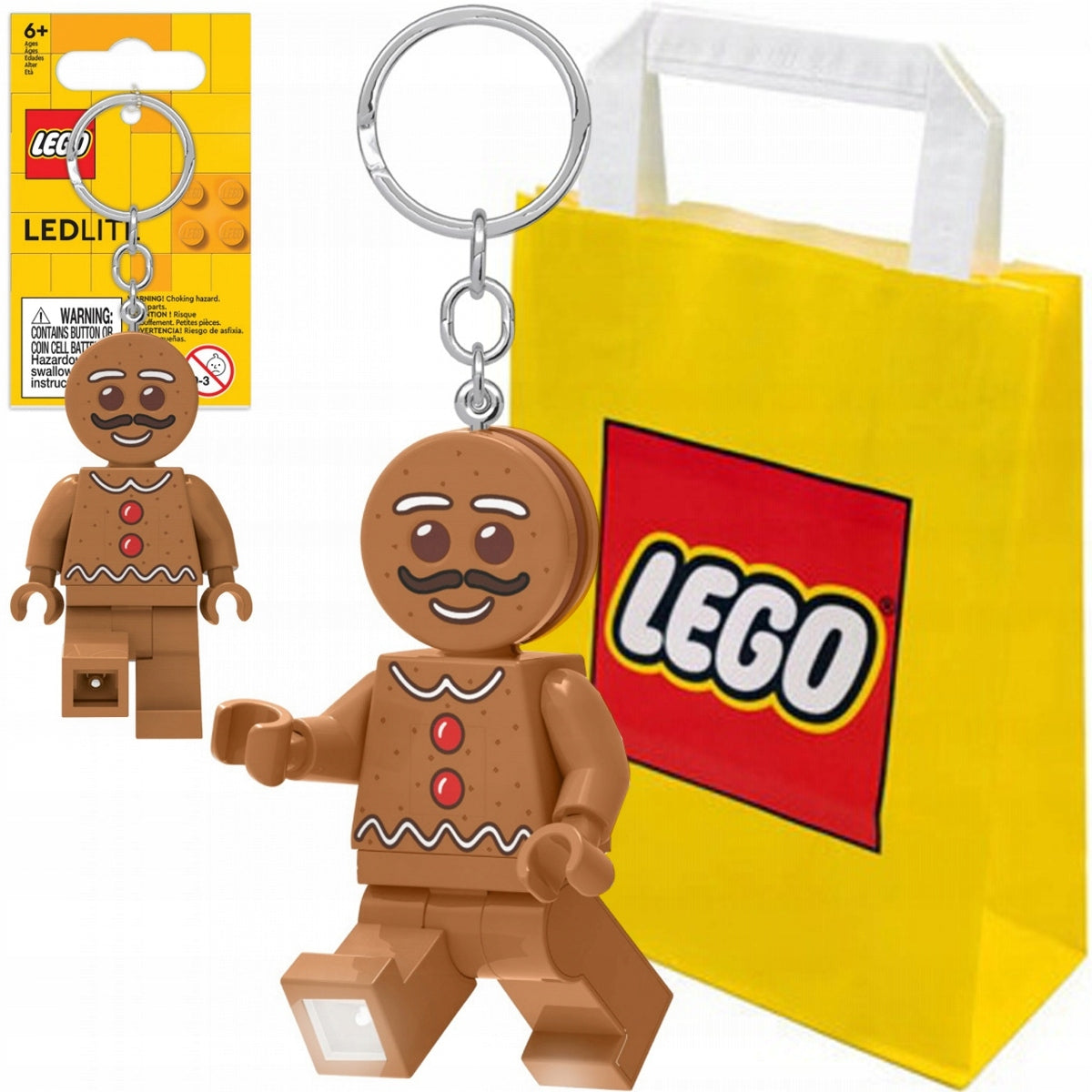 LEGO KEYCHAIN FLASHLIGHT KEY CHAIN GINGERBREAD MAN + GIFT BAG