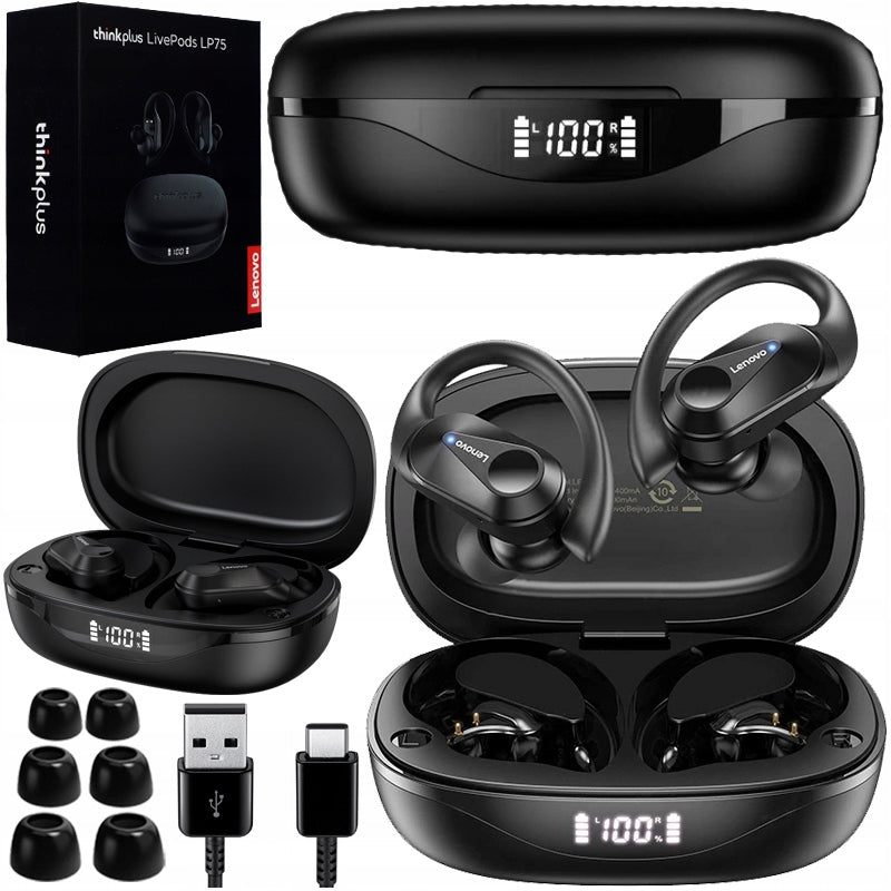 LENOVO LP75 BT WIRELESS IN-EAR HEADPHONES BLACK SPORTS