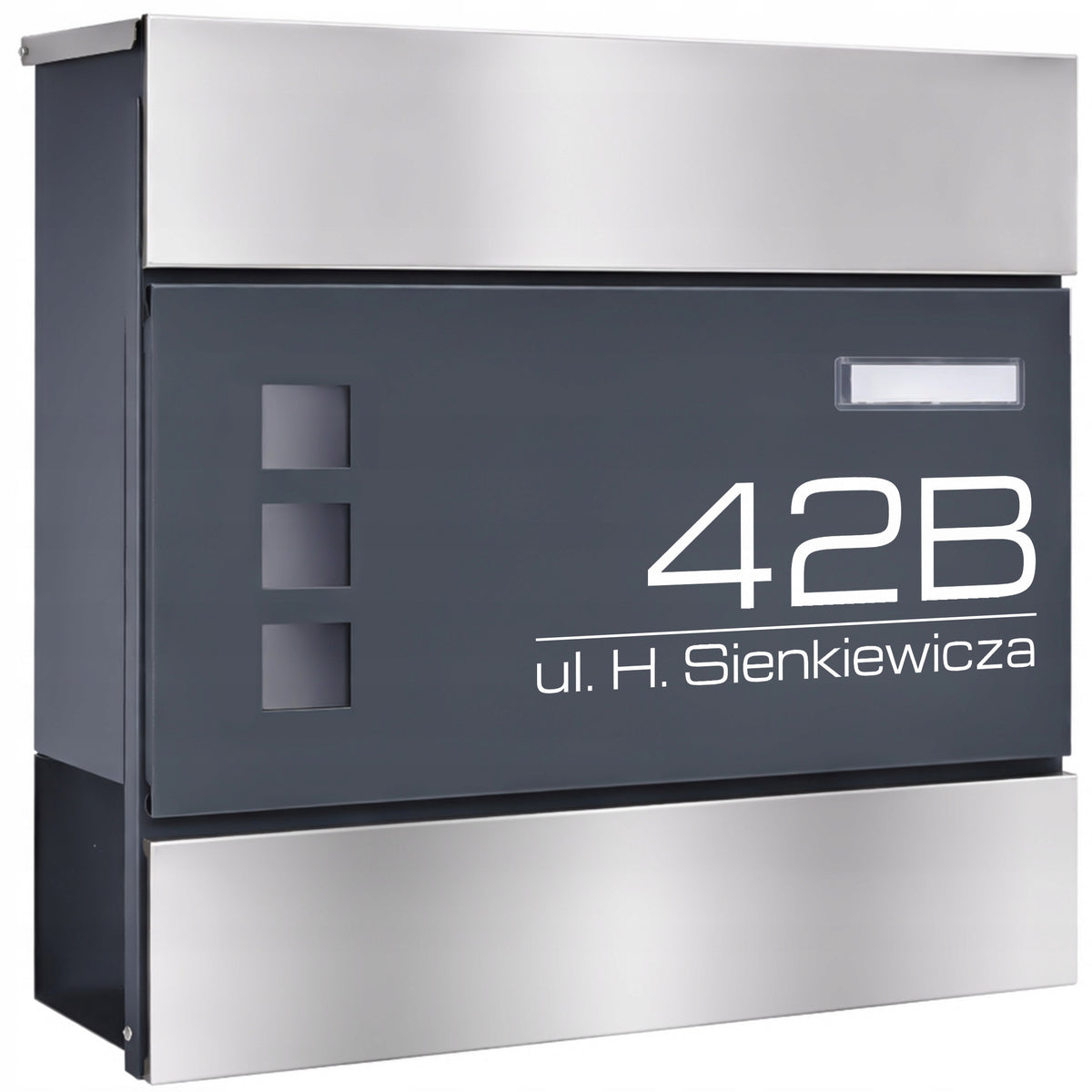 LETTERBOX WITH ADDRESS Inscription House Number UV PRINTING ANTHRACITE + STEEL