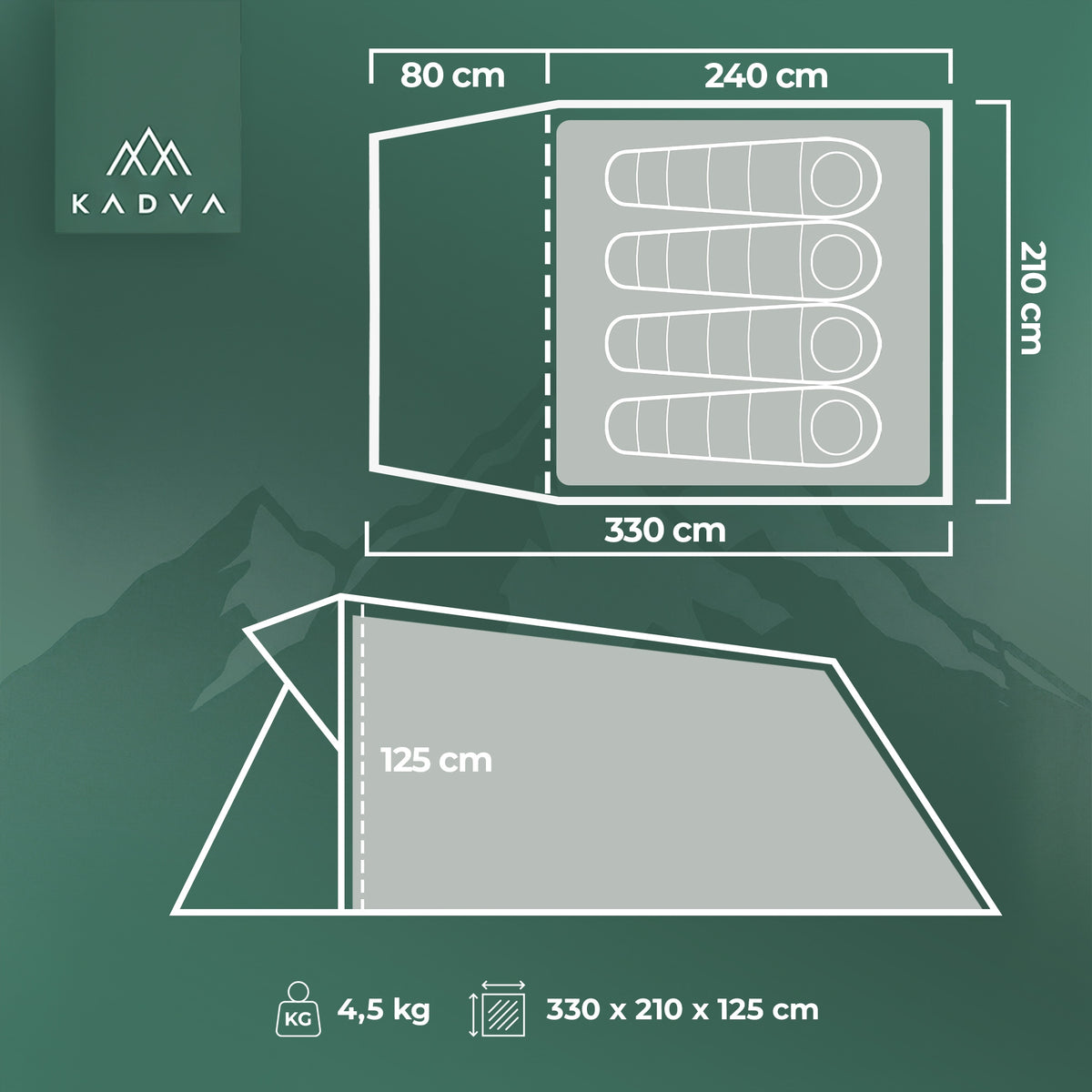 LIGHTWEIGHT 4 SEATER CAMPING TENT KADVA CAMPdome HIKING WATERPROOF Packaging status original