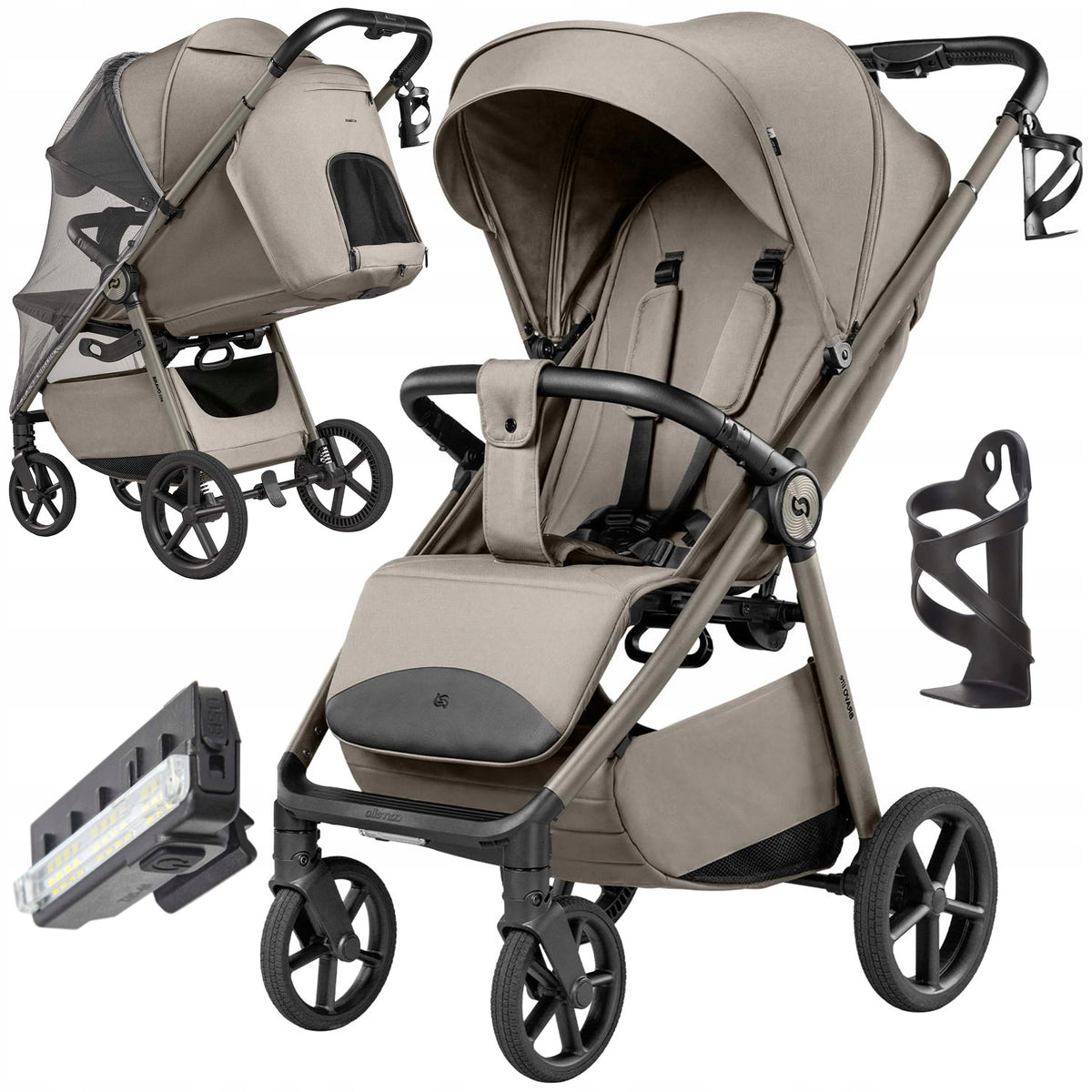 LIGHTWEIGHT STROLLER BRAVO Lite DELUXE LARGE WHEELS LED ACCESSORIES