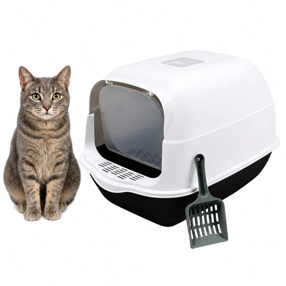 LITTER BOX CLOSED FOR CAT WITH FILTER + SPATULA CLEANLINESS AND COMFORT EVERY DAY