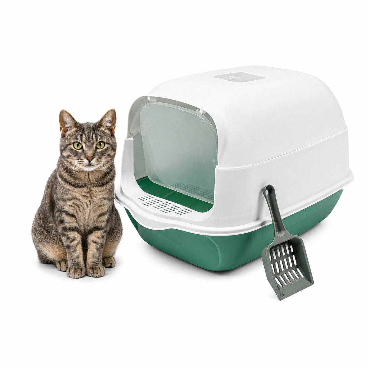 LITTER BOX CLOSED FOR CAT WITH FILTER + SPATULA CLEANLINESS AND COMFORT EVERY DAY