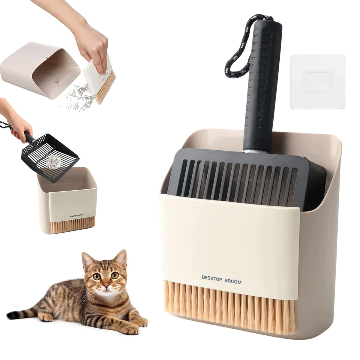 LITTER BOX SPATULA WITH CONTAINER AND BRUSH 3-PIECE SET