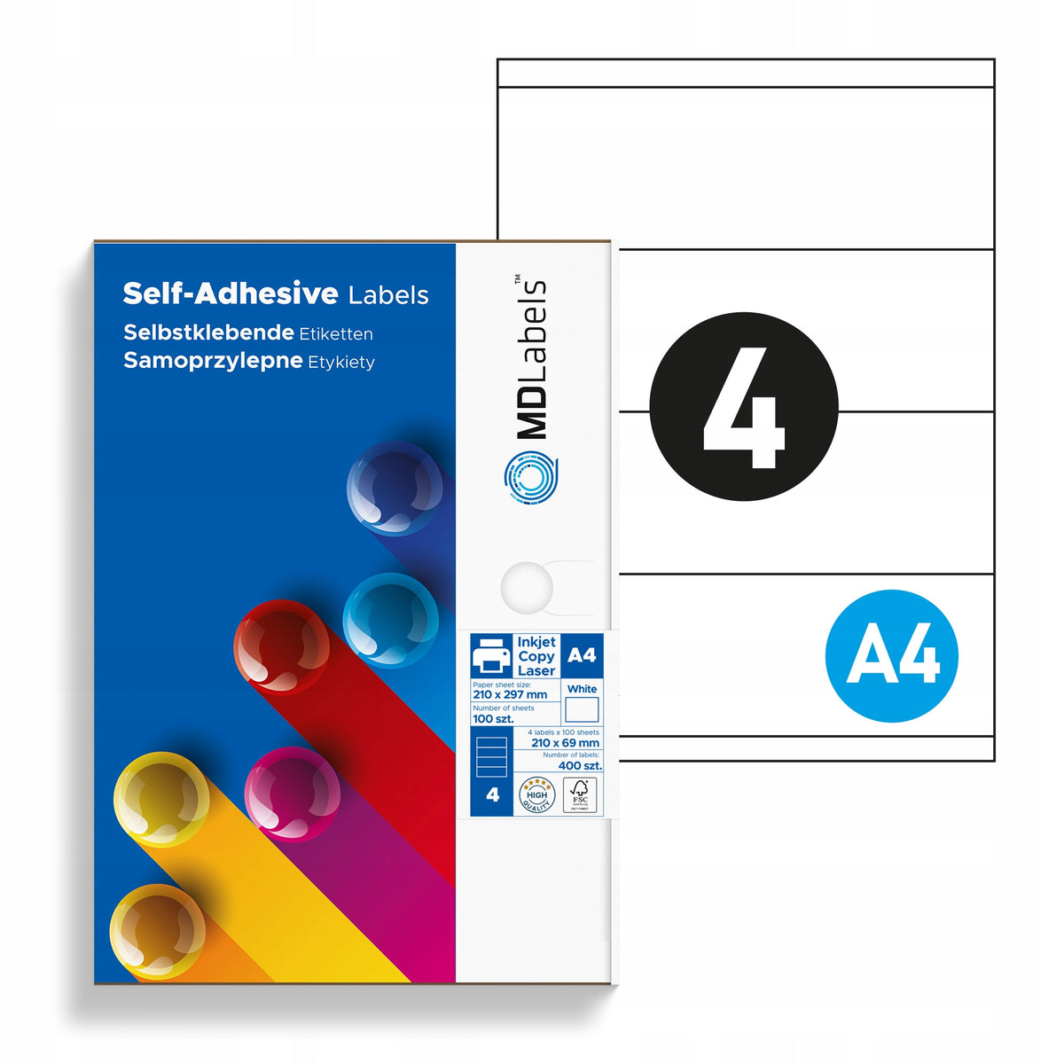 Labels self-adhesive stickers A4 210x69 100 ark