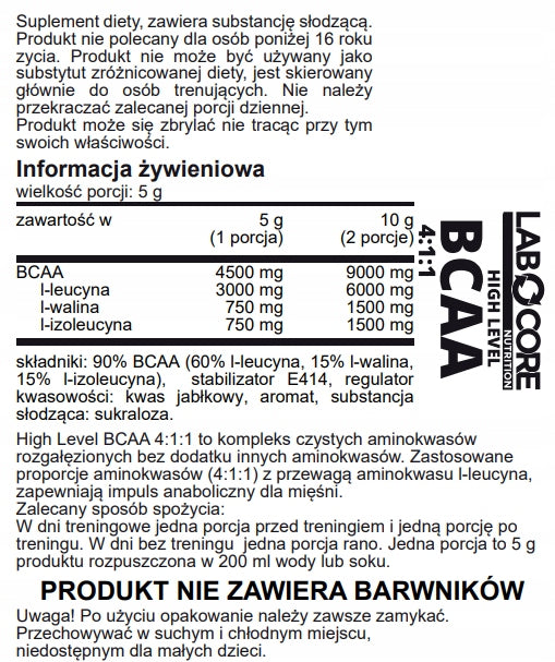 Labocore Nutrition BCAA HIGH LEVEL 4:1:1 250g Raspberry AMINO ACIDS EAN (GTIN) 5902537344013
