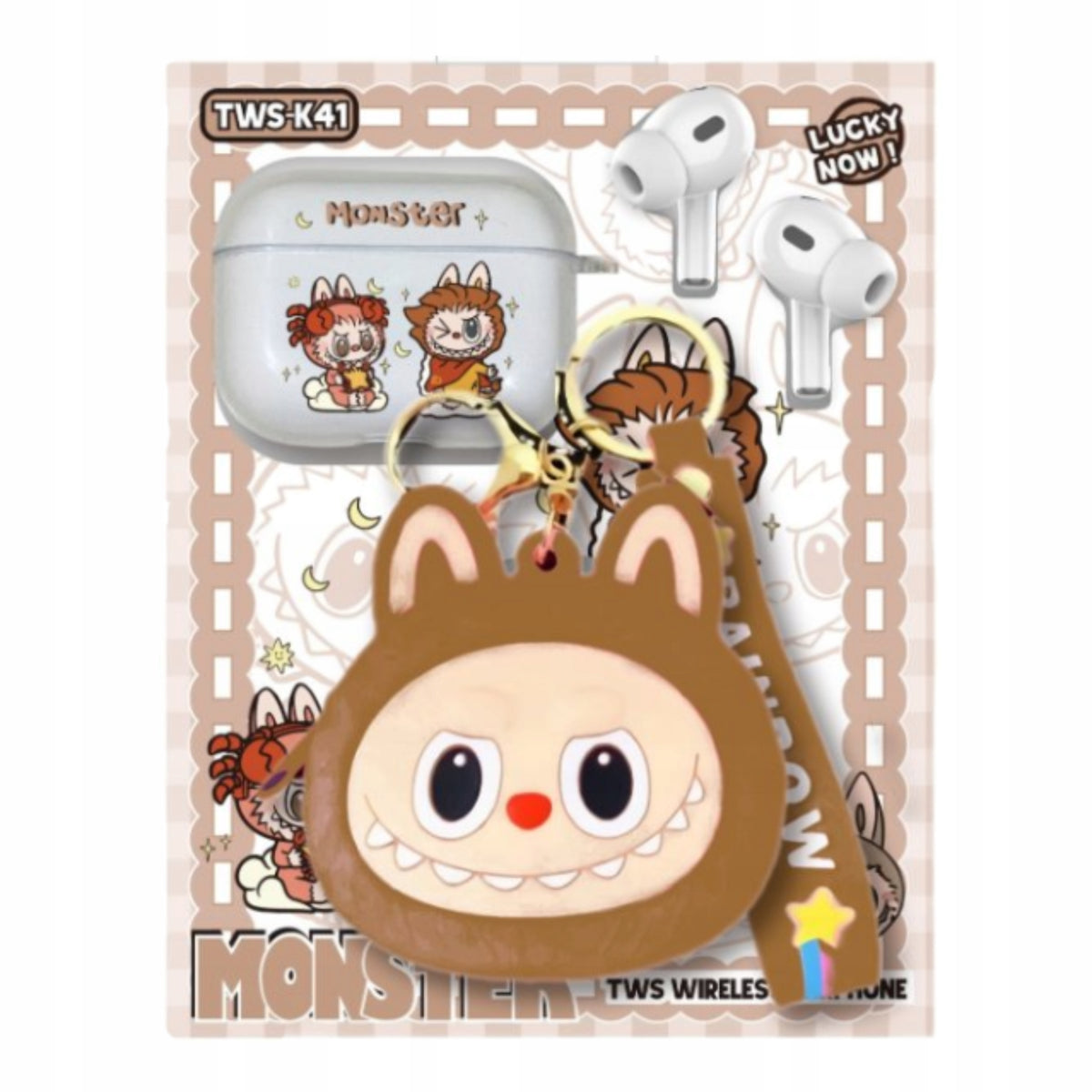 Labubu Wireless In-Ear Headphones with Case Brown BT Sluchawk Kit Packaging status original
