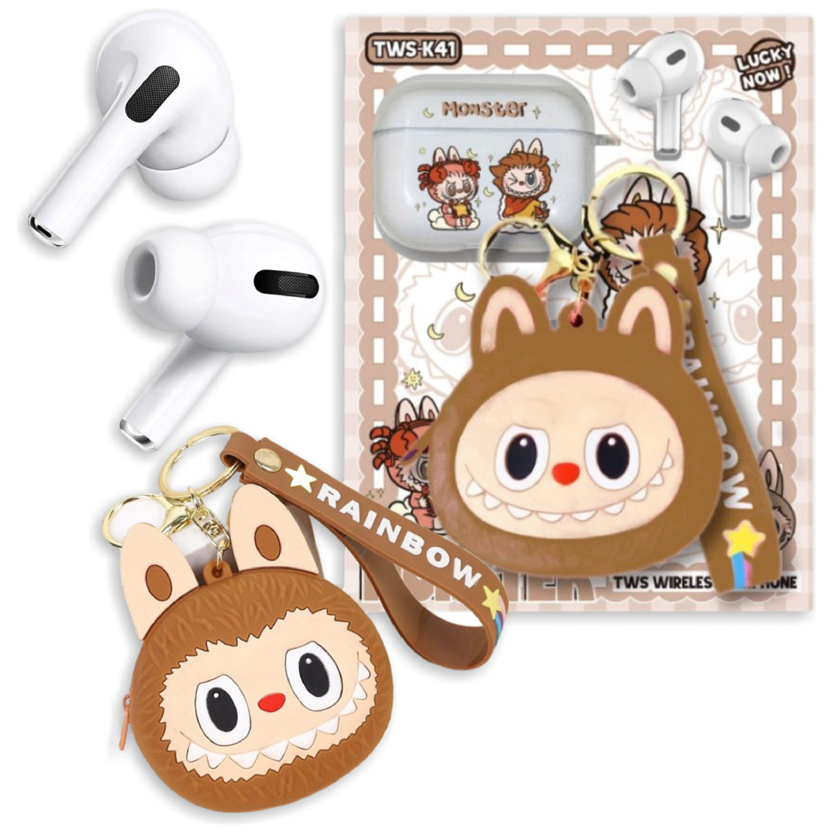 Labubu Wireless In-Ear Headphones with Case Brown BT Sluchawk Kit