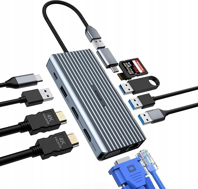 Laptop Docking Station Hub USB C 12in1 HDMI VGA Adapter RJ45 PD 100W